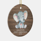 Rustische Elephant-Baby eerste kerst Keramisch Ornament (Rechts)