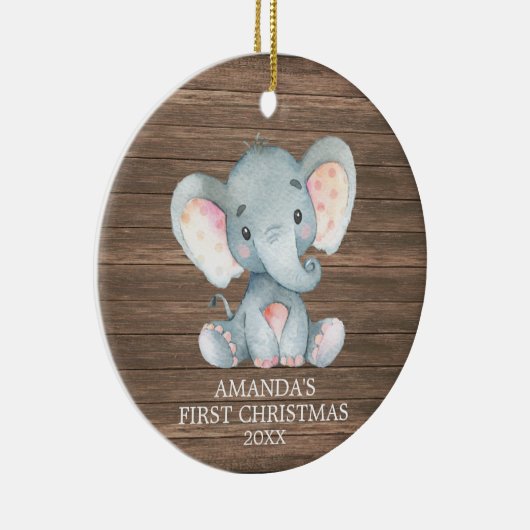 Rustische Elephant-Baby eerste kerst Keramisch Ornament (Rechts)