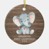 Rustische Elephant-Baby eerste kerst Keramisch Ornament (Voorkant)