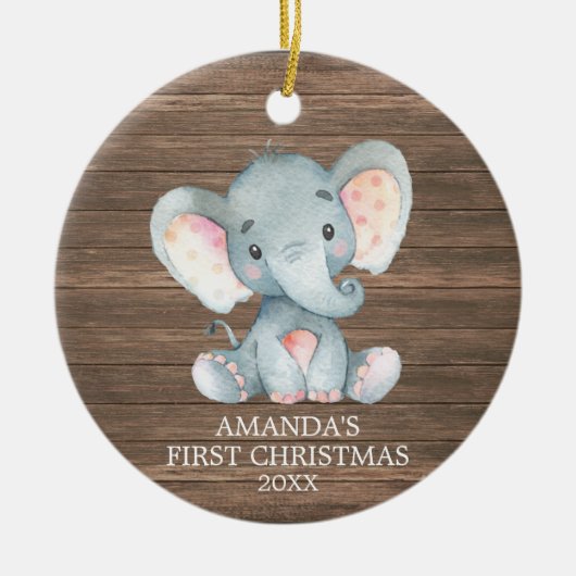 Rustische Elephant-Baby eerste kerst Keramisch Ornament (Voorkant)