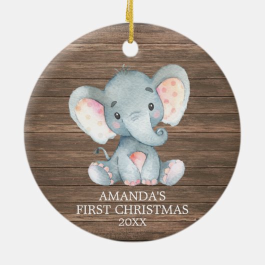 Rustische Elephant-Baby eerste kerst Keramisch Ornament (Achterkant)