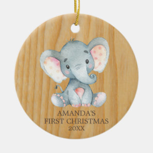 Rustische Elephant-Baby eerste kerst Keramisch Ornament