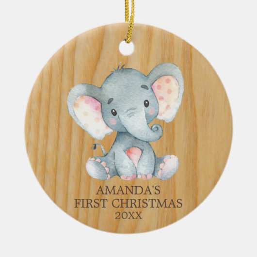 Rustische Elephant-Baby eerste kerst Keramisch Ornament (Voorkant)