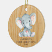 Rustische Elephant-Baby eerste kerst Keramisch Ornament (Links)