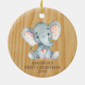 Rustische Elephant-Baby eerste kerst Keramisch Ornament (Achterkant)