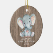 Rustische Elephant-Baby eerste kerst Keramisch Ornament (Rechts)