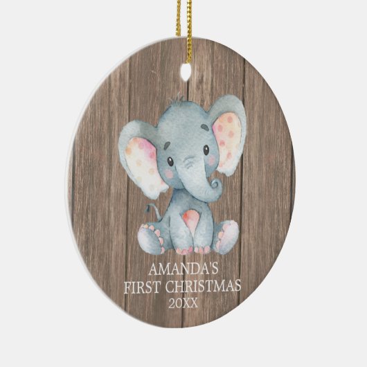 Rustische Elephant-Baby eerste kerst Keramisch Ornament (Rechts)
