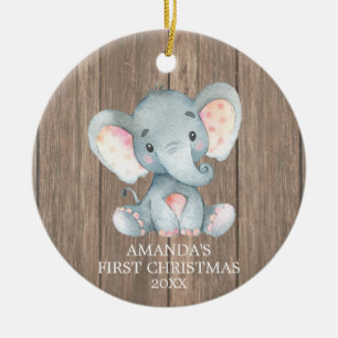 Rustische Elephant-Baby eerste kerst Keramisch Ornament