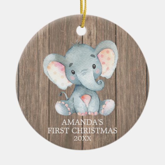 Rustische Elephant-Baby eerste kerst Keramisch Ornament (Voorkant)
