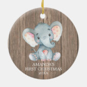 Rustische Elephant-Baby eerste kerst Keramisch Ornament (Achterkant)