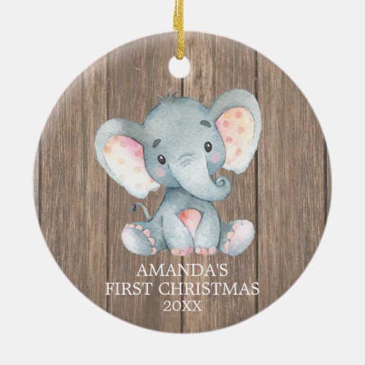 Rustische Elephant-Baby eerste kerst Keramisch Ornament (Achterkant)