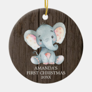 Rustische Elephant-Baby eerste kerst Keramisch Ornament