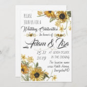 Rustische en Elegant Yellow Sunflower bruiloft Kaart (Voorkant / Achterkant)