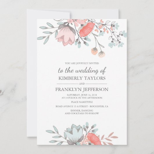 Rustische en  Floral Bouquet Wedding Kaart (Voorkant)