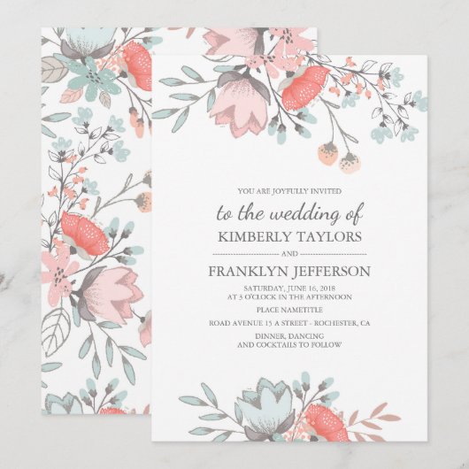 Rustische en  Floral Bouquet Wedding Kaart (Voorkant / Achterkant)