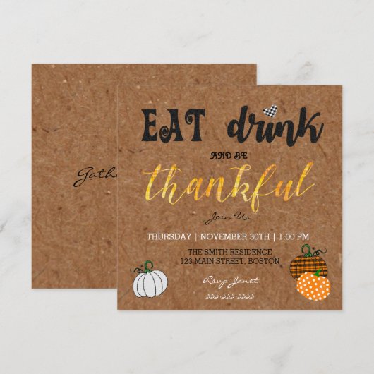 Rustische etting en Thanksgiving van Drink Kaart (Voorkant / Achterkant)