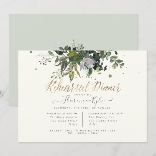 Rustische eucalyptus, blauw gomrepetitief diner kaart (Voorkant / Achterkant)