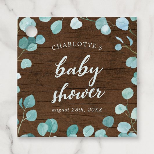Rustische eucalyptus en bruin Baby shower van hout Bedankjes Labels (Voorkant)