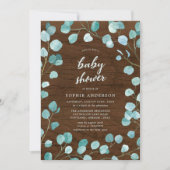 Rustische eucalyptus en bruin Baby shower van hout Kaart (Voorkant)