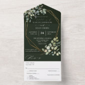 Rustische eucalyptus en goudbruin Lijst - groen All In One Uitnodiging (Binnen)