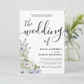 Rustische eucalyptus en Paarse Floral Wedding Kaart (Staand voorkant)