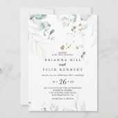 Rustische eucalyptus Gold Floral Casual huwelijk Kaart (Voorkant)