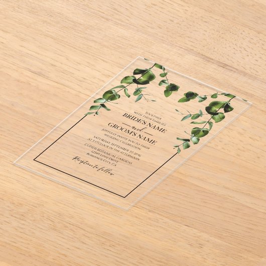 Rustische eucalyptus Leaves Wedding Invitations Acryl Uitnodigingen (Laagn)
