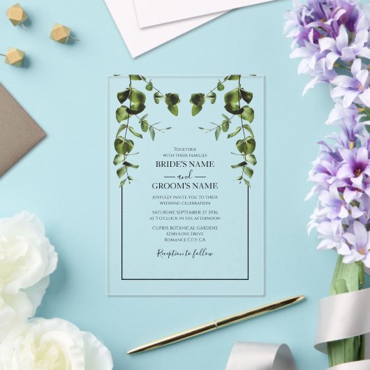 Rustische eucalyptus Leaves Wedding Invitations Acryl Uitnodigingen (Insitu (Huwelijk))