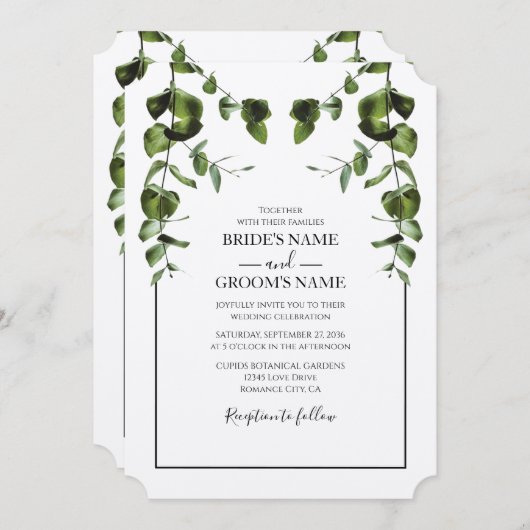 Rustische eucalyptus Leaves Wedding Invitations Kaart (Voorkant / Achterkant)