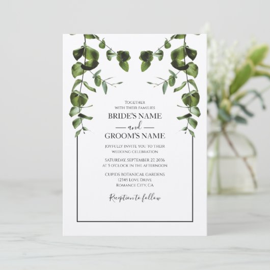 Rustische eucalyptus Leaves Wedding Invitations Kaart (Staand voorkant)