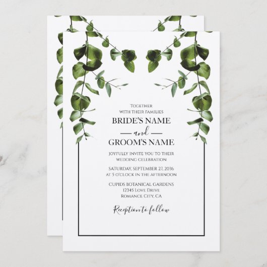 Rustische eucalyptus Leaves Wedding Invitations Kaart (Voorkant / Achterkant)