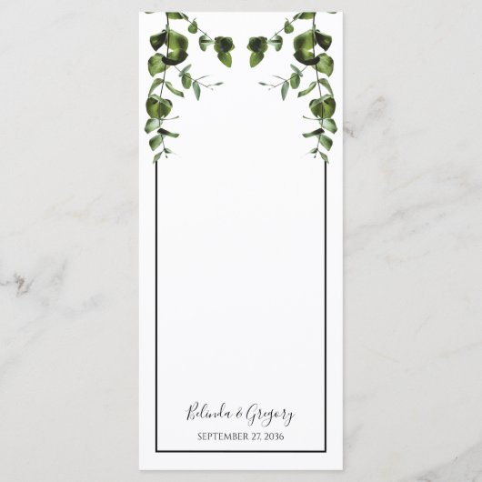 Rustische eucalyptus Leaves Wedding Menu (Achterkant)
