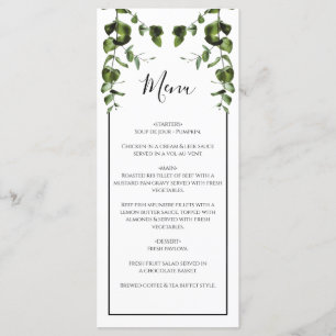 Rustische eucalyptus Leaves Wedding Menu