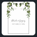 Rustische eucalyptus Leaves Wedding Vierkante Sticker<br><div class="desc">Dit ontwerp is voorzien van bijtende eucalyptusbladeren. De eucalyptusgrienery wordt gecomplimenteerd door een elegante zwarte rand. De stoffige groene tinten van de eucalyptusblad creëer a rustic country woodtuinen voelen zich. Elegant bruiloft sticker design met moderne elementen. Er zijn ook huwelijksuitnodigingen en andere kantoorbenodigdheden beschikbaar.</div>