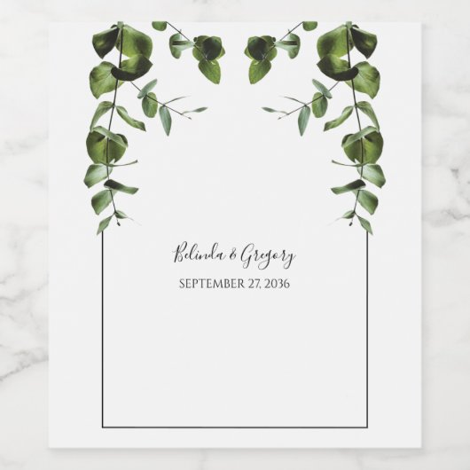 Rustische eucalyptus Leaves Wedding Wijn Etiket (Enkel label)
