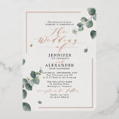 Rustische Eucalyptus & RSVP QR-code Huwelijksroos Folie Uitnodiging (Voorkant)