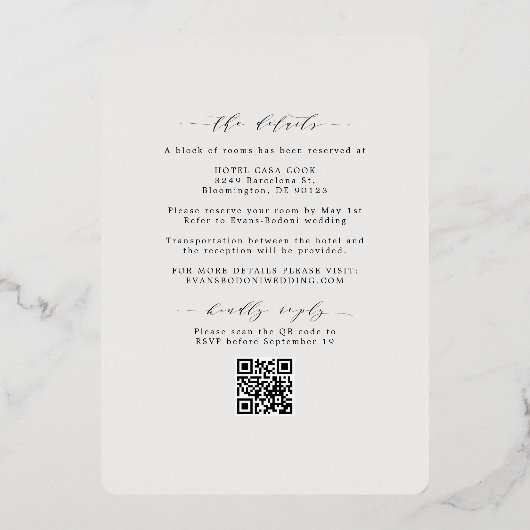 Rustische Eucalyptus & RSVP QR-code Huwelijksroos Folie Uitnodiging (Achterkant)