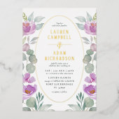 Rustische Eucalyptus Waterverf Blush Pink Weddensc Folie Uitnodiging (Voorkant)