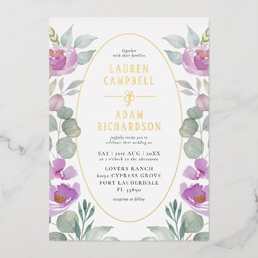 Rustische Eucalyptus Waterverf Blush Pink Weddensc Folie Uitnodiging (Voorkant)