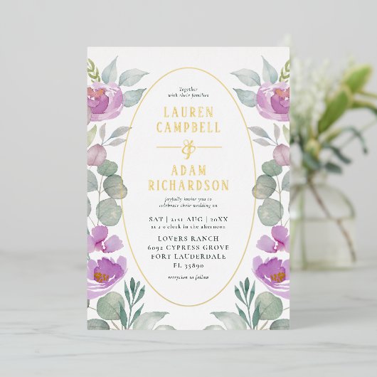 Rustische Eucalyptus Waterverf Blush Pink Weddensc Folie Uitnodiging (Staand Voorkant)