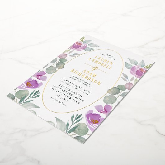 Rustische Eucalyptus Waterverf Blush Pink Weddensc Folie Uitnodiging (Gedraaid)