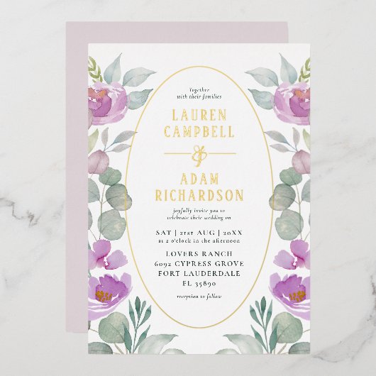 Rustische Eucalyptus Waterverf Blush Pink Weddensc Folie Uitnodiging (Voorkant / Achterkant)