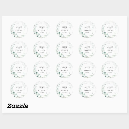 Rustische eucalyptusbruiloft ronde sticker (Vel)