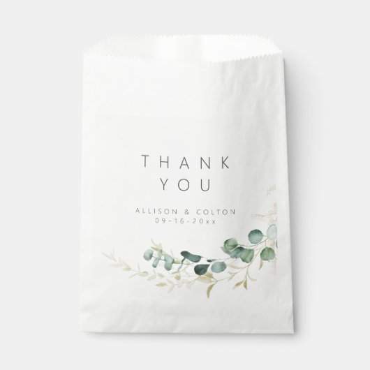 Rustische eucalyptusbruinboho bruiloft bedankzakje (Voorkant)