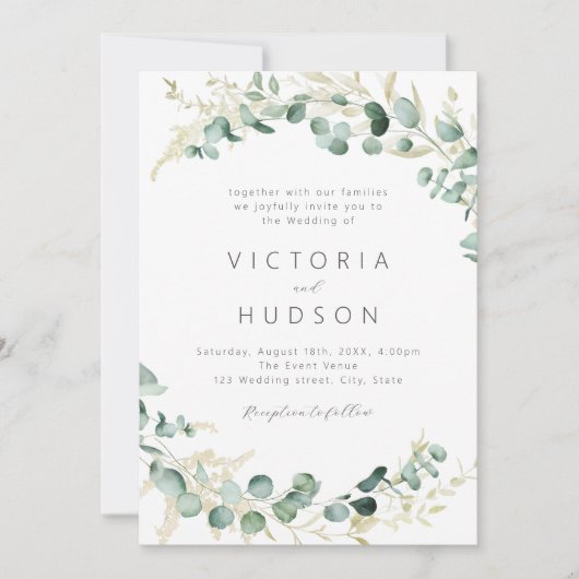 Rustische eucalyptusbruinboho bruiloft kaart (Voorkant)