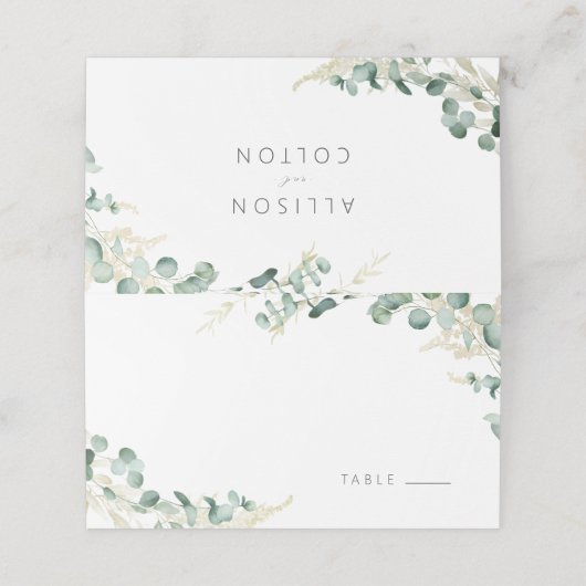 Rustische eucalyptusbruinboho bruiloft plaatskaartje (Buitenkant ongevouwen)