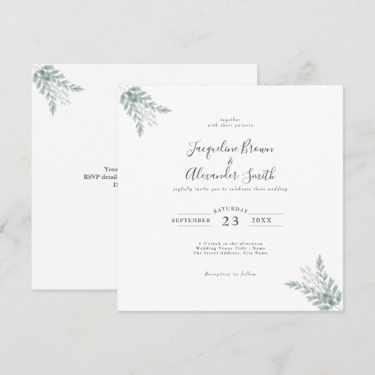 Rustische eucalyptuskalligrafie Uitnodiging tot we (Voorkant / Achterkant)