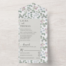 Rustische eucalyputus Sage Green Pattern Wedding All In One Uitnodiging