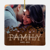 Rustische familie 2 Kerstmis met foto's Keramisch Ornament (Achterkant)