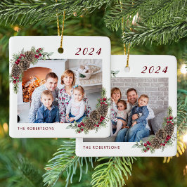 Rustische familie 2 Kerstmis met foto's Keramisch Ornament